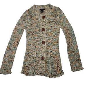 BCBGMAXAZRIA Women's Multicolor Knit Button Front Cardigan Sweater Size S